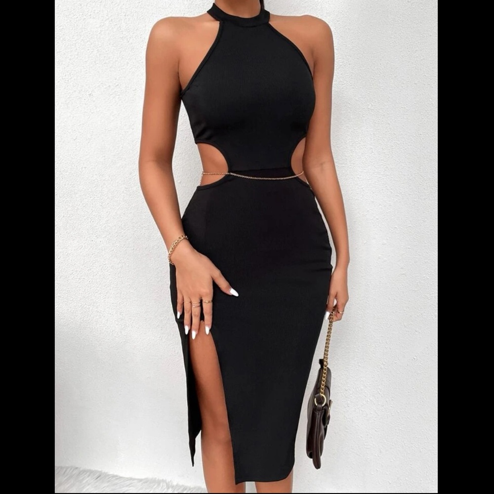Black midi cutout dress